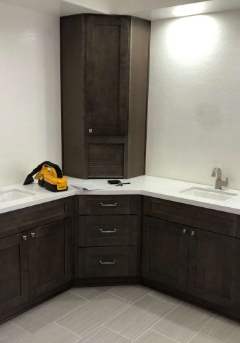 Modern bathroom with dark cabinets