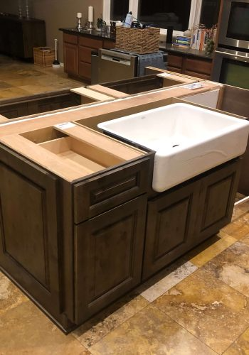 Unfinished kitchen cabinetry setup